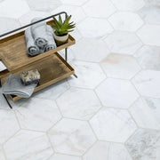 Calacatta Umber 8x8 Hexagon Honed Marble Mosaic