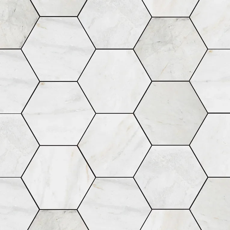 Calacatta Umber 8x8 Hexagon Honed Marble Mosaic