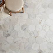 Calacatta Umber 8x8 Hexagon Honed Marble Mosaic