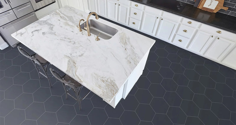 Calacatta Umber 8x8 Hexagon Honed Marble Mosaic