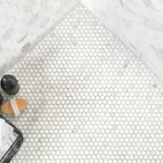 Calacatta Umber Penny Round 3/4 Inch Honed Marble Mosaic