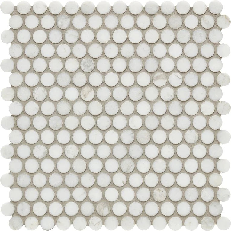 Calacatta Umber Penny Round 3/4 Inch Honed Marble Mosaic