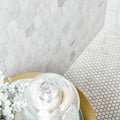 Calacatta Umber Penny Round 3/4 Inch Honed Marble Mosaic