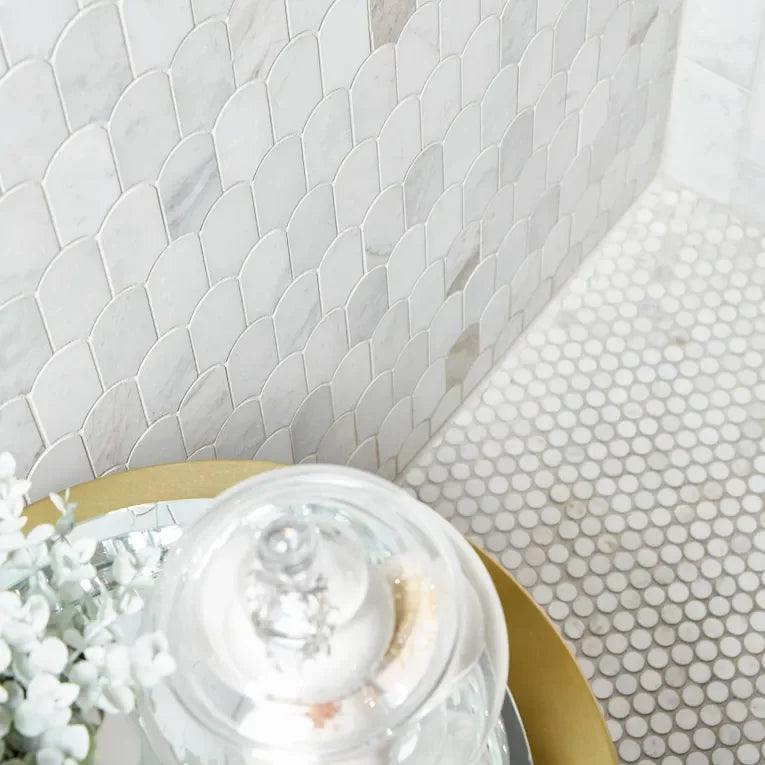 Calacatta Umber Penny Round 3/4 Inch Honed Marble Mosaic