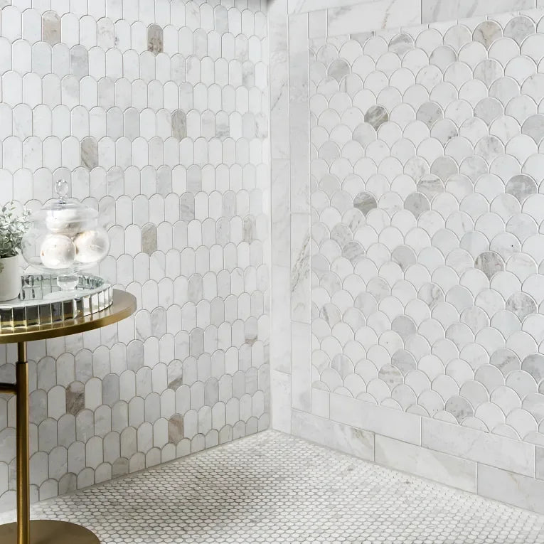 Calacatta Umber Penny Round 3/4 Inch Honed Marble Mosaic