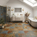 California Gold 12x12 Gauged Slate Tile — Bathroom floor