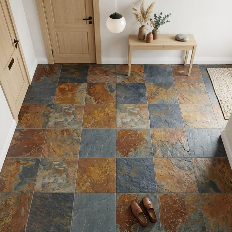California Gold 12x12 Gauged Slate Tile — Foyer floor