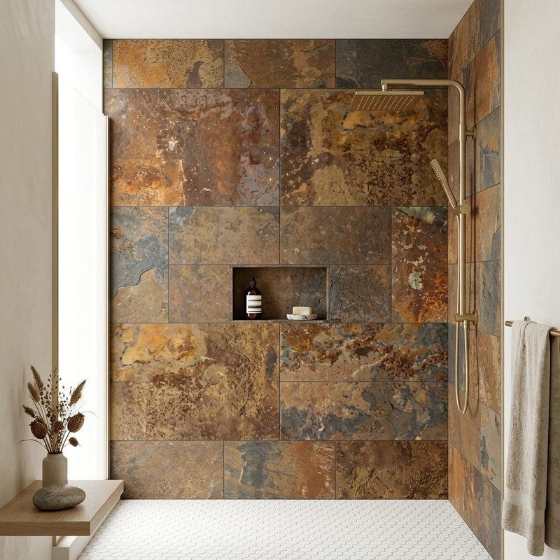 California Gold 12x24 Gauged Slate Tile — Bathroom shower wall