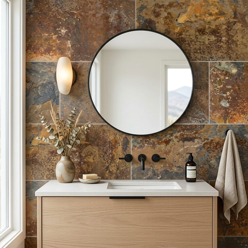 California Gold 12x24 Gauged Slate Tile — Bathroom vanity wall