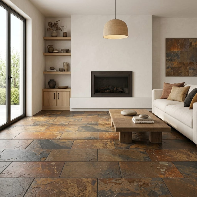 California Gold 12x24 Gauged Slate Tile — Living Room floor