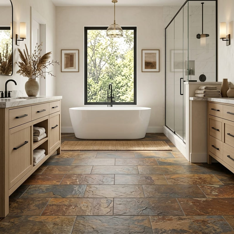 California Gold 12x24 Gauged Slate Tile — Primary Bath floor