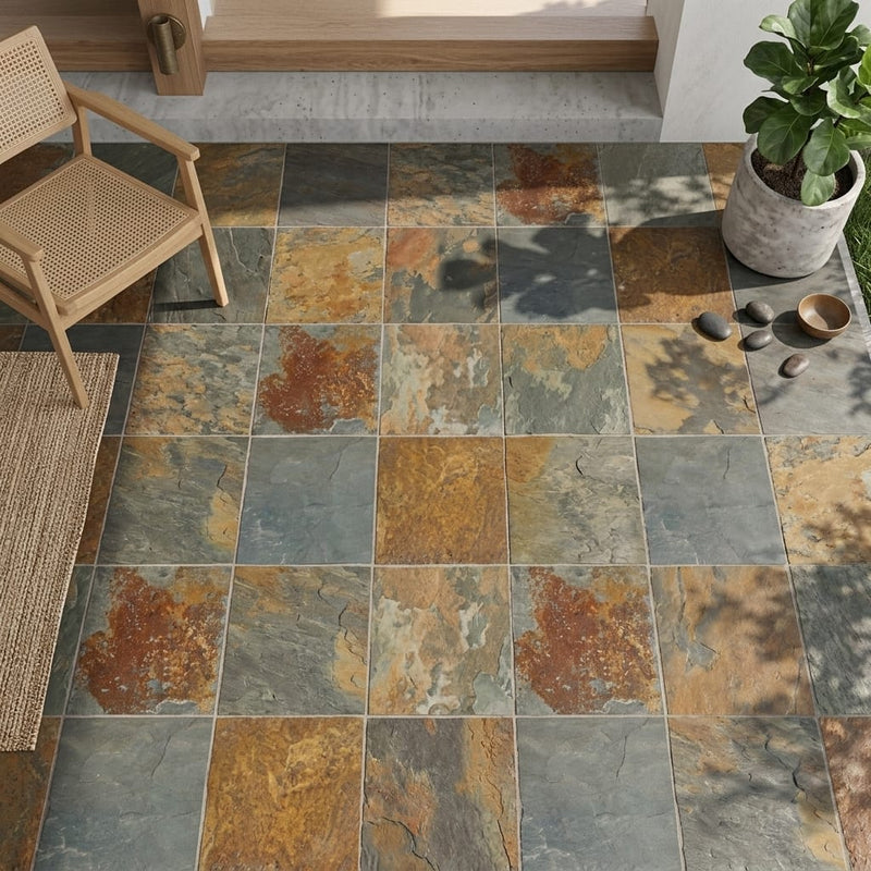 California Gold 16x16 Gauged Slate Tile — Covered Patio floor