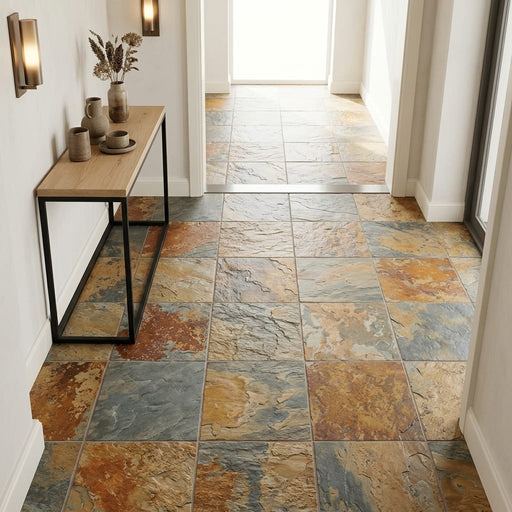 California Gold 16x16 Gauged Slate Tile — Hallway floor
