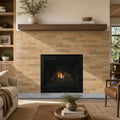 California Gold 2.5x12 Handcut Slate Wainscot Sill 3x12 tile — Living Room fireplace surround