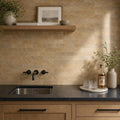 California Gold 2.5x12 Handcut Slate Wainscot Sill 3x12 tile — Wet Bar backsplash
