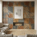 California Gold 24x24 Gauged Slate Tile — Living Room feature wall