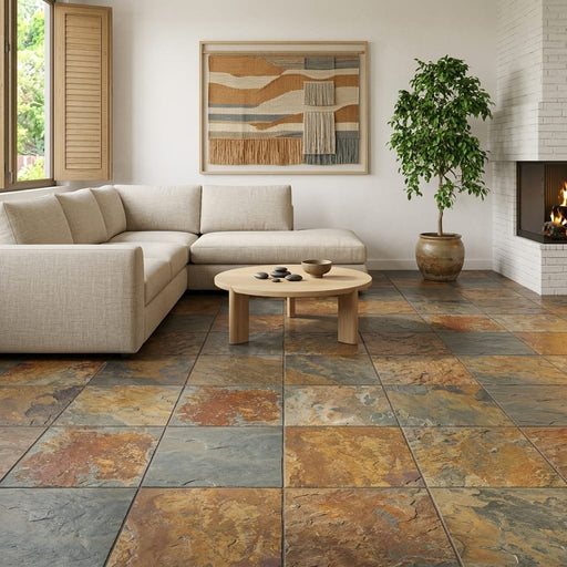 California Gold 24x24 Gauged Slate Tile — Living Room floor