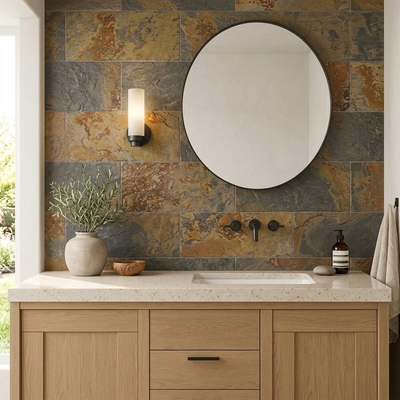 California Gold Slate Natural 10 x 24 x 2 Slate Wall Cap Cap 12x24 tile — Bathroom vanity wall