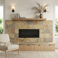 California Gold Slate Natural 10 x 24 x 2 Slate Wall Cap Cap 12x24 tile — Living Room fireplace surround
