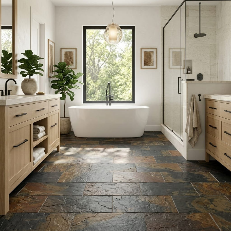 California Gold Slate Natural 12 x 24 x 2 Slate Wall Cap Cap 12x24 tile — Primary Bath floor