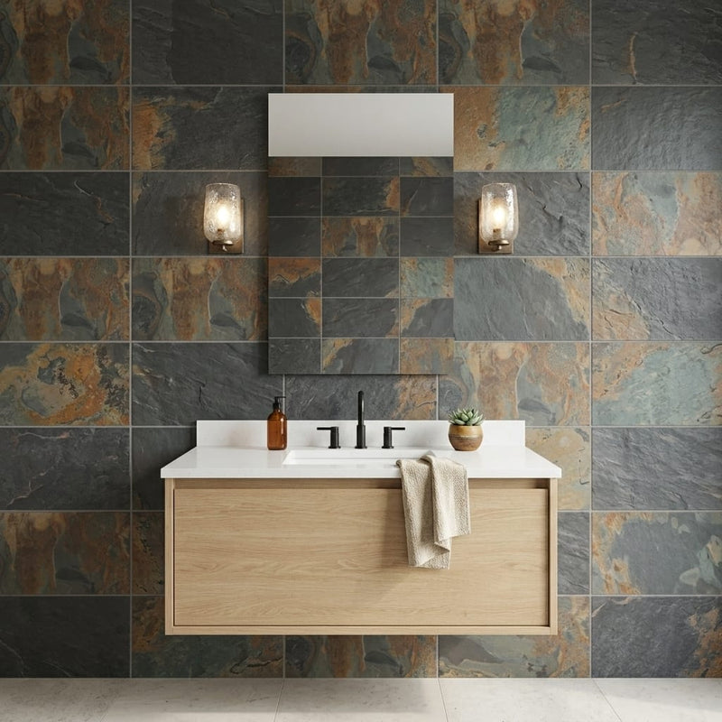 California Gold Slate Natural 16 x 24 x 2 Slate Wall Cap Cap 16x24 tile — Bathroom vanity wall