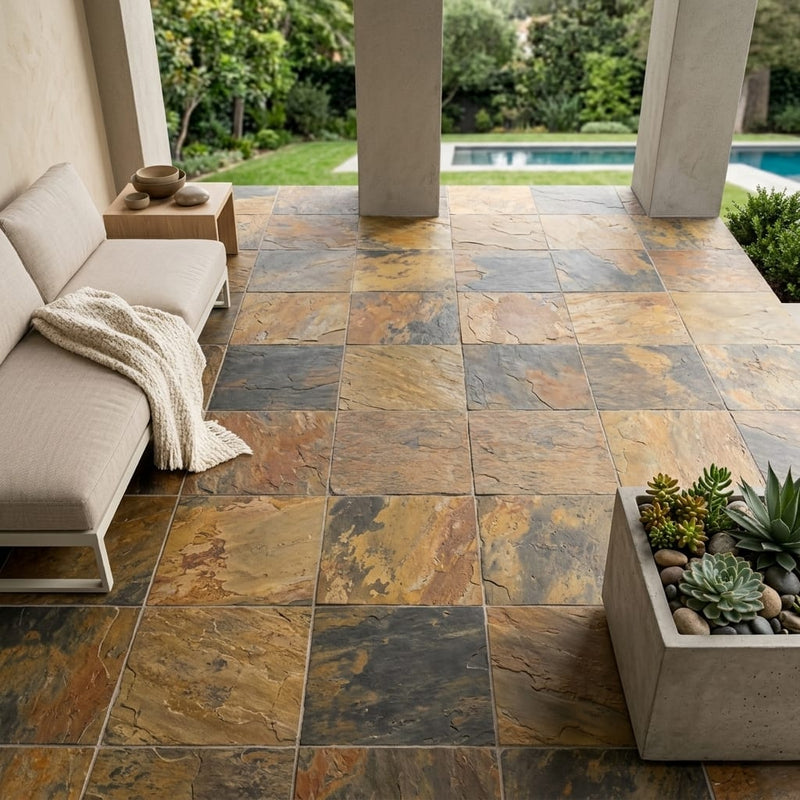California Gold Slate Natural 21 x 21 x 2 Slate Column Cap Cap 20x20 tile — Covered Patio floor