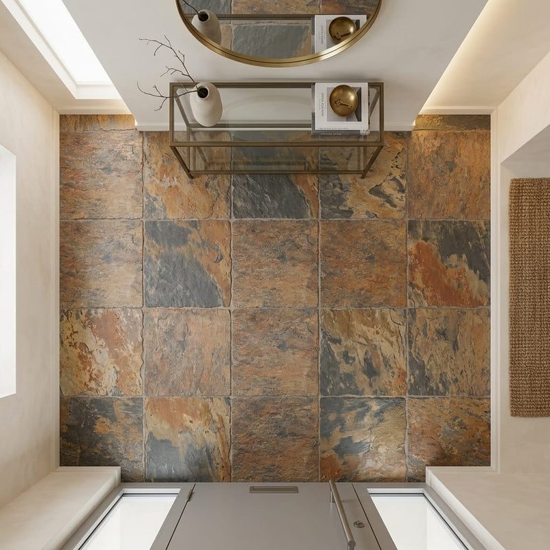 California Gold Slate Natural 21 x 21 x 2 Slate Column Cap Cap 20x20 tile — Foyer floor