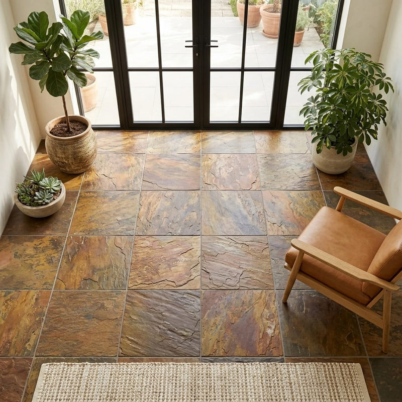 California Gold Slate Natural 21 x 21 x 2 Slate Column Cap Cap 20x20 tile — Sunroom floor