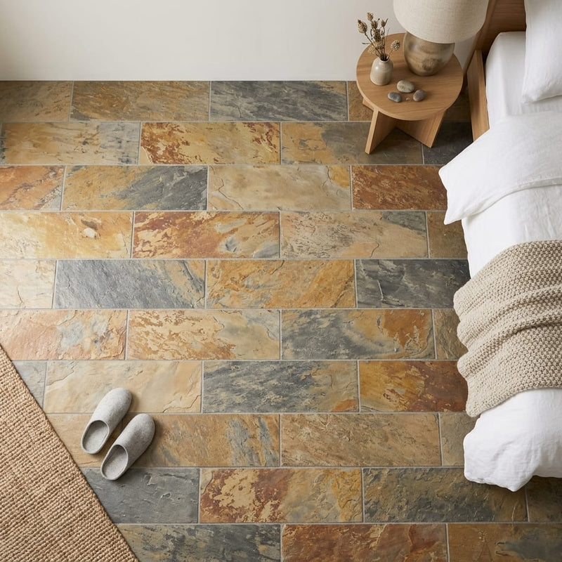 California Gold Slate Natural 8 x 24 x 2 Slate Wall Cap Cap 8x24 tile — Bedroom floor