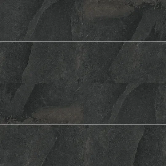 Canyon Black Straight Stack 1x24 Mesh Porcelain Mosaic