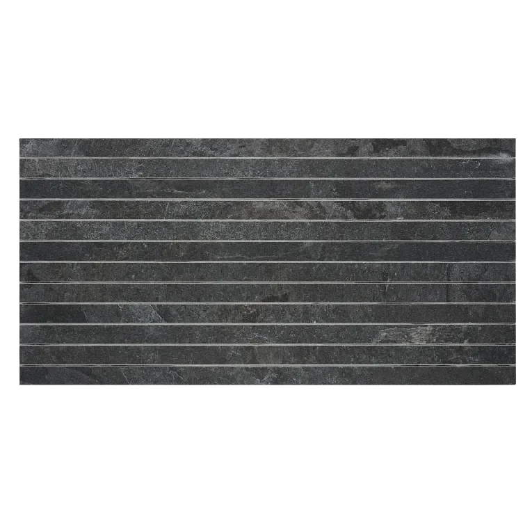 Canyon Black Straight Stack 1x24 Mesh Porcelain Mosaic
