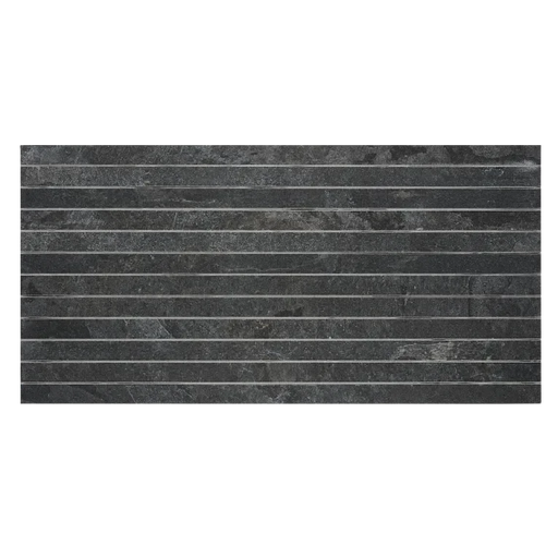 Canyon Black Straight Stack 1x24 Mesh Porcelain Mosaic