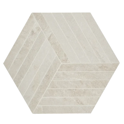 Canyon Ivory 16x18 Hexagon Mesh-Mounted Porcelain Mosaic