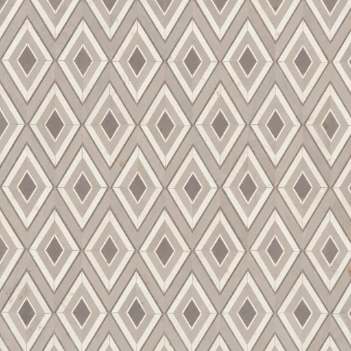Cape Town Diamond In The Rough Grys glass mosaic with gray and ivory elongated diamond patterns.