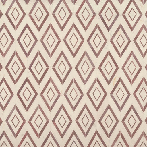 Cape Town Diamond In The Rough Rooi glass mosaic with terracotta red and cream diamond patterns.