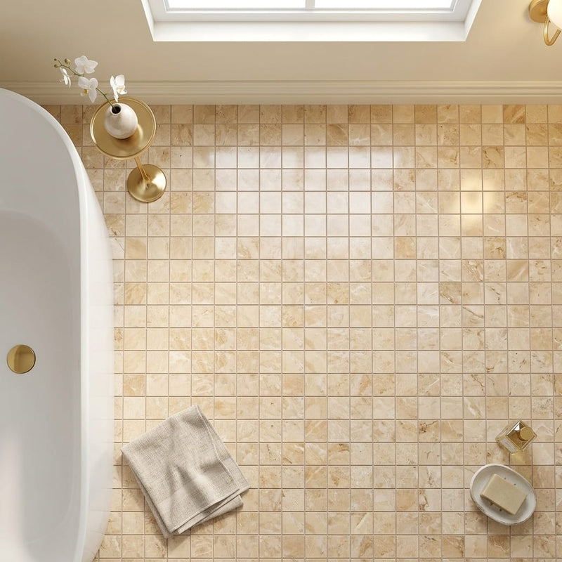 Cappuccino Marble 1x1 Polished Mosaic — Bathroom floor
