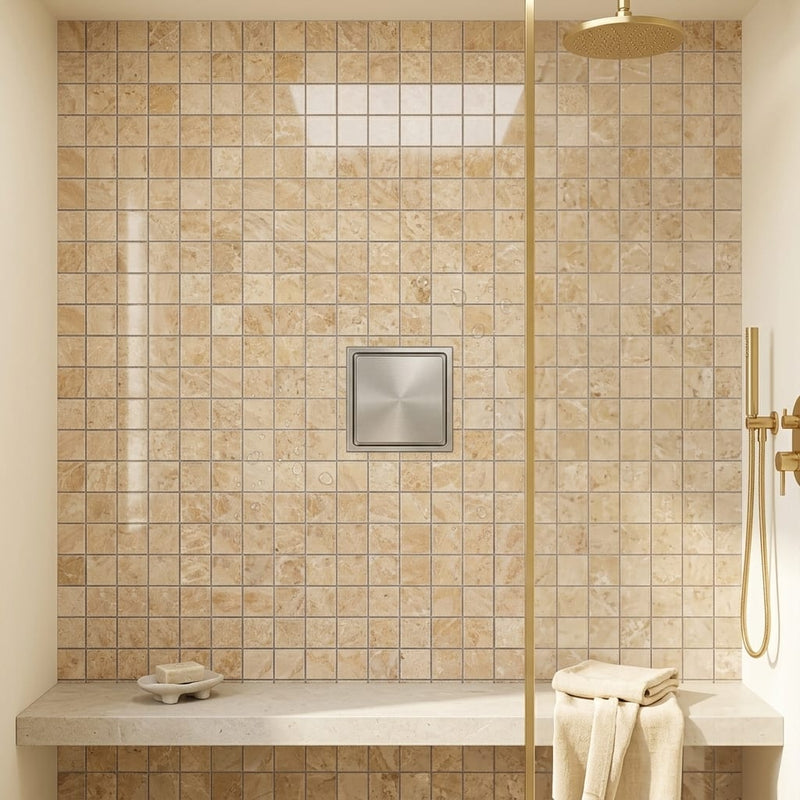 Cappuccino Marble 1x1 Polished Mosaic — Bathroom shower floor