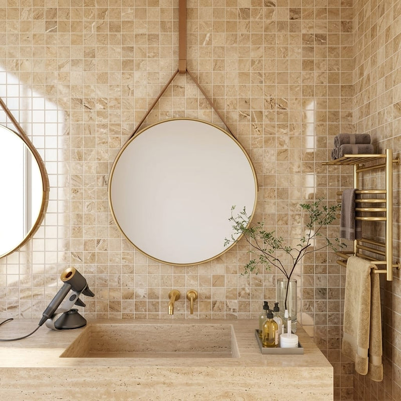 Cappuccino Marble 1x1 Polished Mosaic — Bathroom shower wall