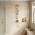 Cappuccino Marble 1x2 Polished Herringbone Mosaic — Bathroom shower wall
