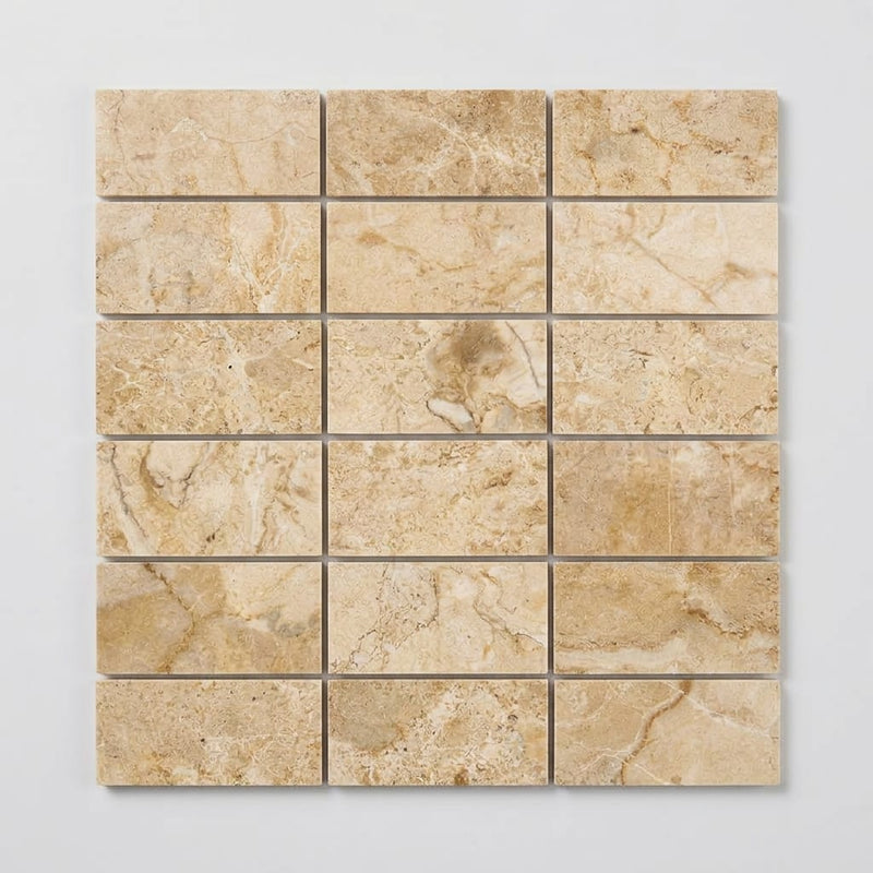 Cappuccino Marble 1x2 Polished Herringbone Mosaic close-up