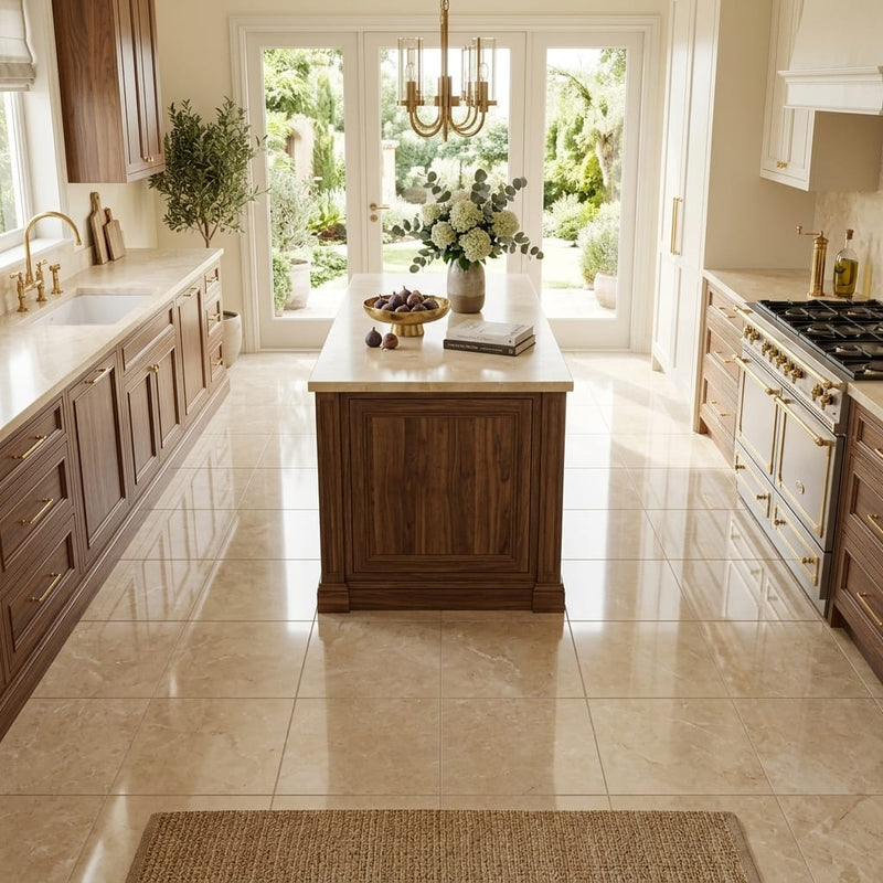 Cappuccino Marble 12x12 Polished Tile — Kitchen floor