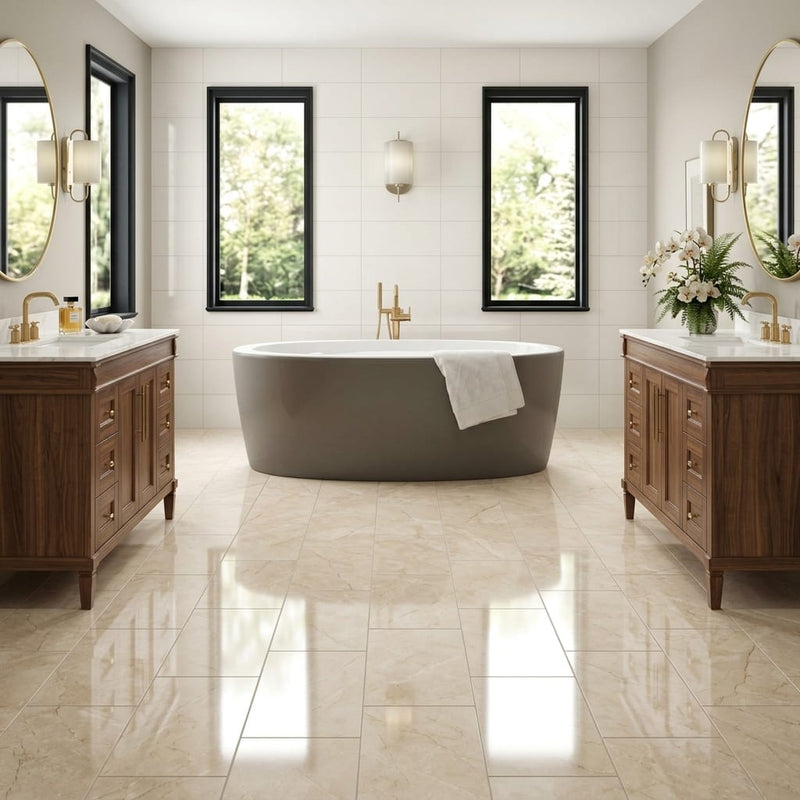 Cappuccino Marble 12x24 Polished Tile — Bathroom floor