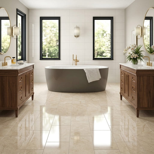 Cappuccino Marble 12x24 Polished Tile — Bathroom floor