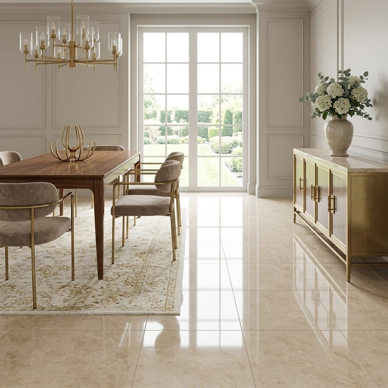 Cappuccino Marble 18x18 Polished Tile — Dining Room floor