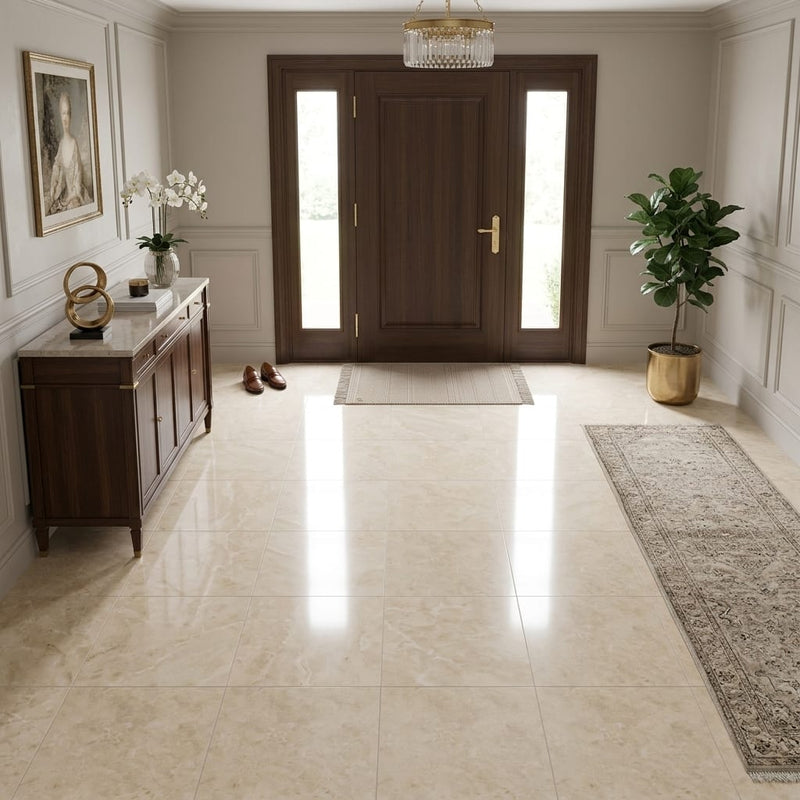 Cappuccino Marble 18x18 Polished Tile — Foyer floor