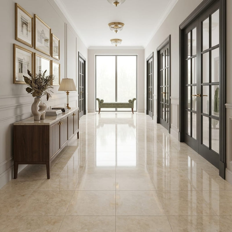 Cappuccino Marble 18x18 Polished Tile — Hallway floor