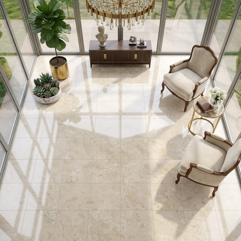 Cappuccino Marble 18x18 Polished Tile — Sunroom floor