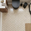 Cappuccino Marble 2x2 Polished Hexagon Mosaic — Powder Room floor