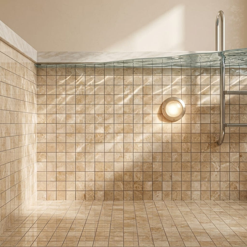 Cappuccino Marble 2x2 Polished Mosaic — Swimming Pool pool interior tiling