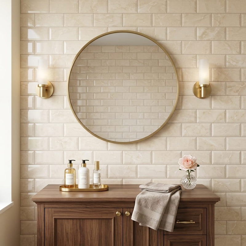 Cappuccino Marble 3x6 Polished Tile — Bathroom wall